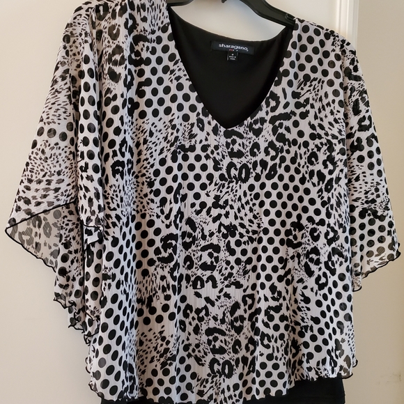 Sharagano Black Sleevele Blouse/Sheer Cape M - Picture 1 of 7